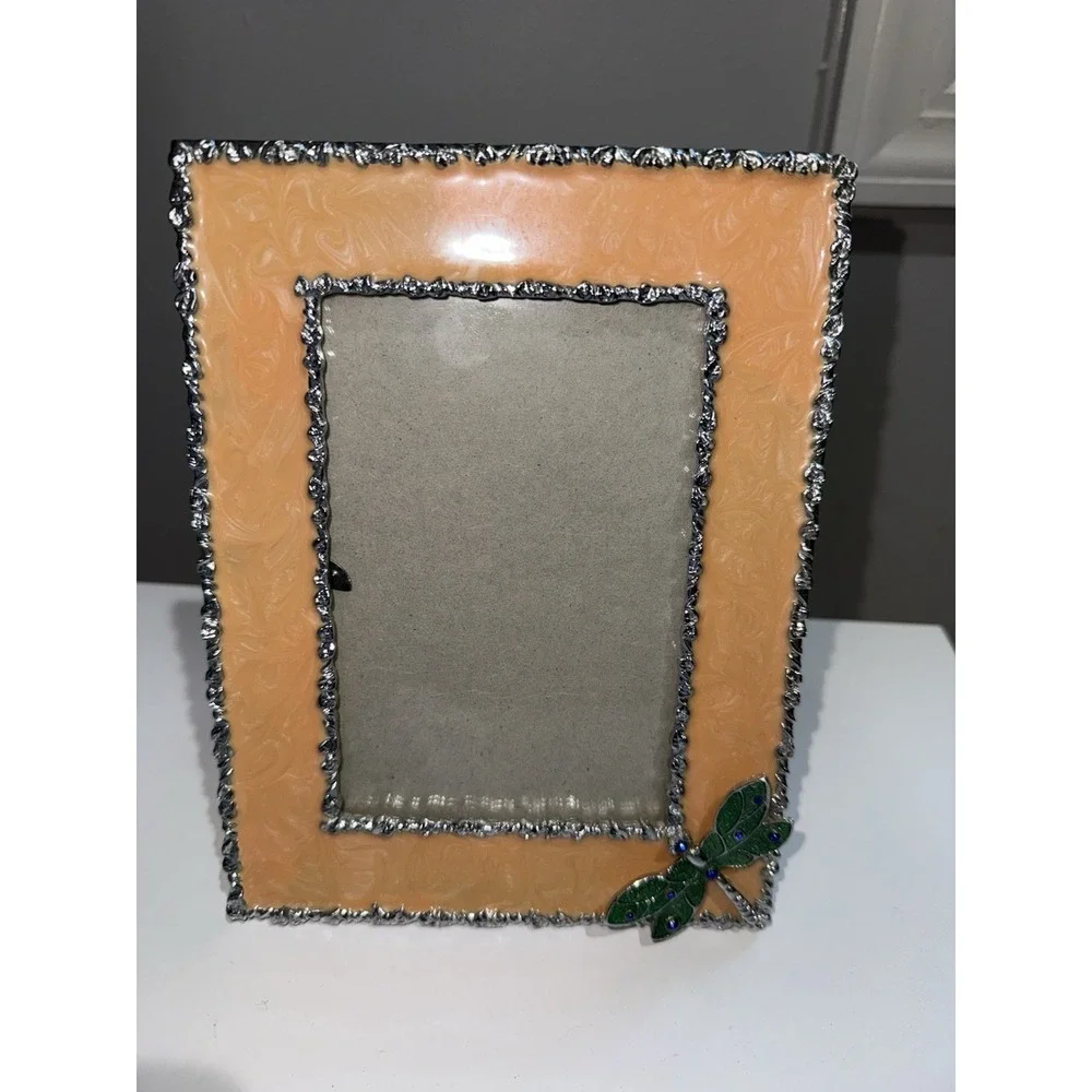 Dragonfly Orange Yellow Enamel Photo‎ Frame Jeweled Rectangle Metal